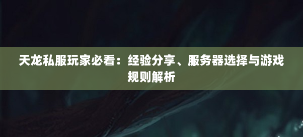 天龙私服玩家必看:经验分享、服务器选择与游戏规则解析